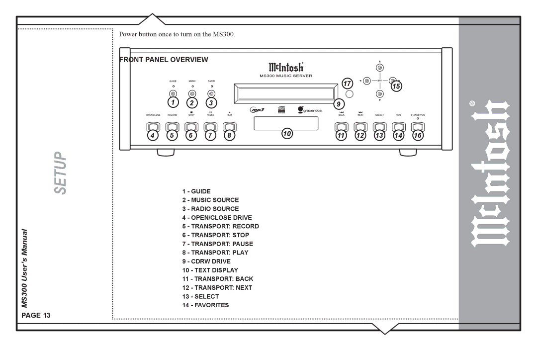 McIntosh user manual Power button once to turn on the MS300 