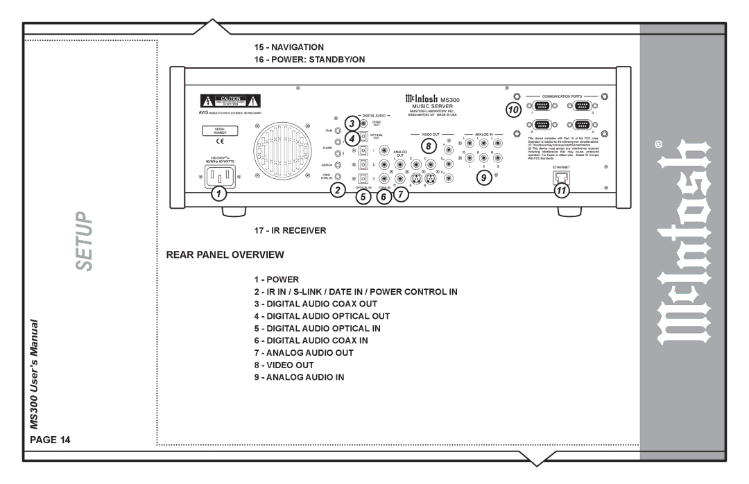 McIntosh MS300 user manual Navigation Power STANDBY/ON IR Receiver 