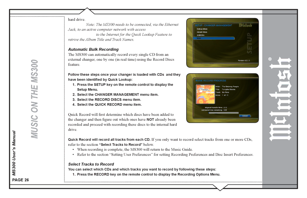 McIntosh MS300 user manual Hard drive 