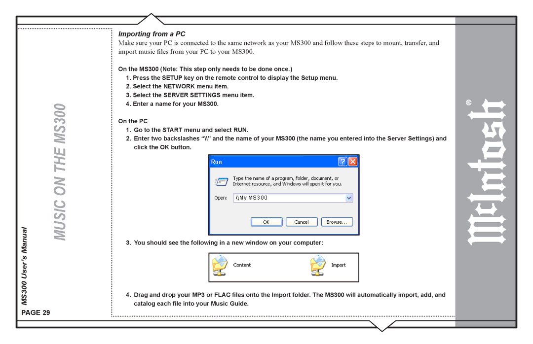 McIntosh user manual MS300 User’s Importing from a PC 