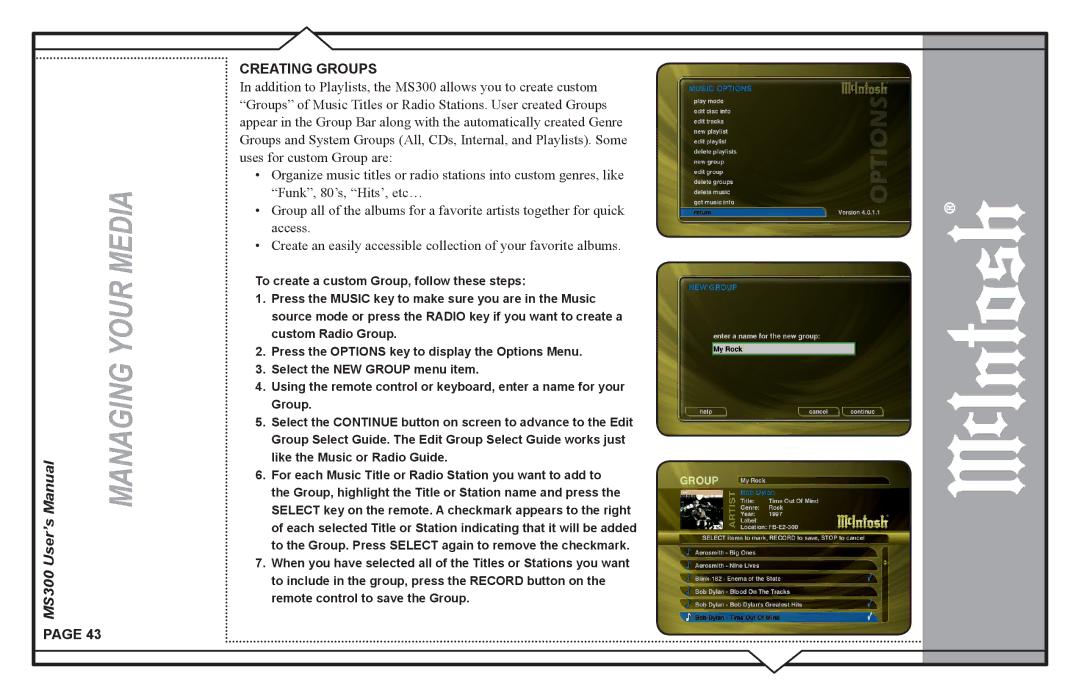 McIntosh MS300 user manual Creating Groups 