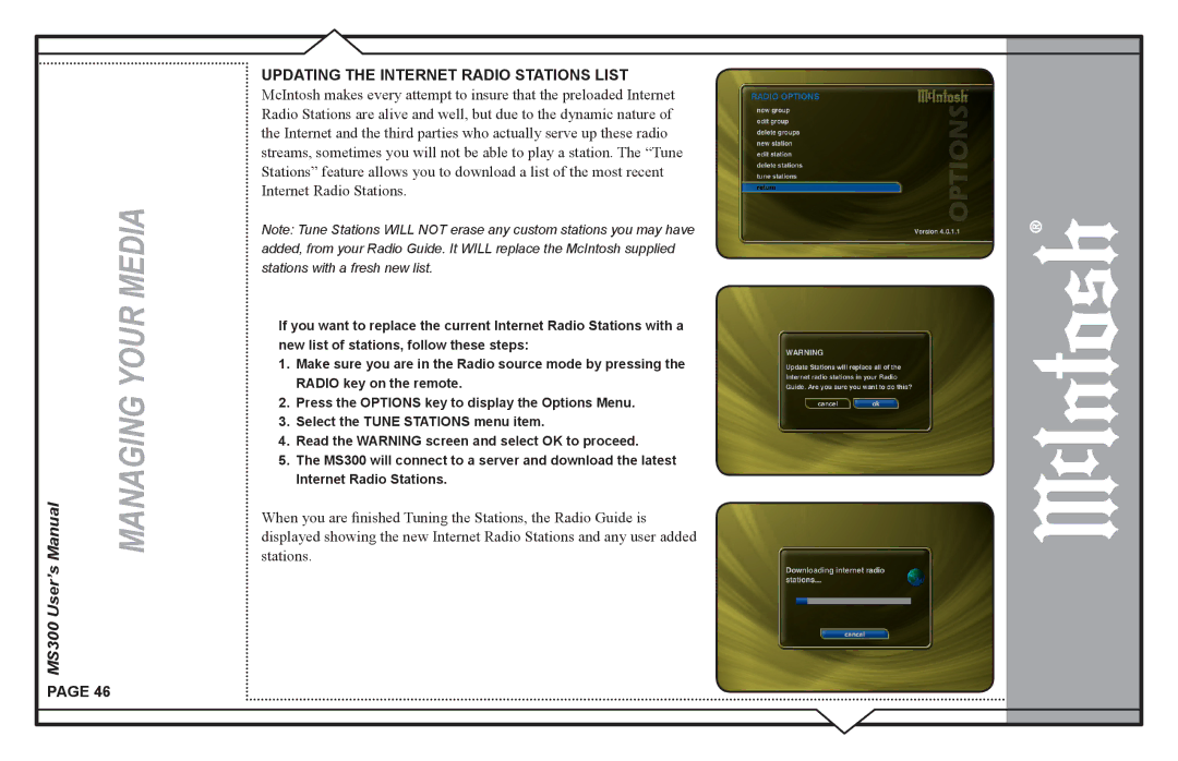 McIntosh MS300 user manual Managing Your Media 