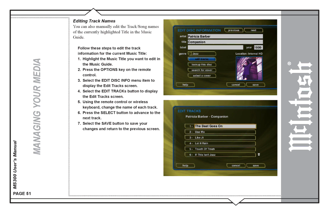 McIntosh user manual MS300 User’s Editing Track Names 