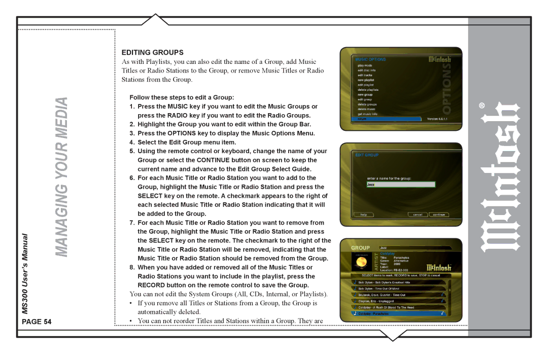 McIntosh MS300 user manual Follow these steps to edit a Group 