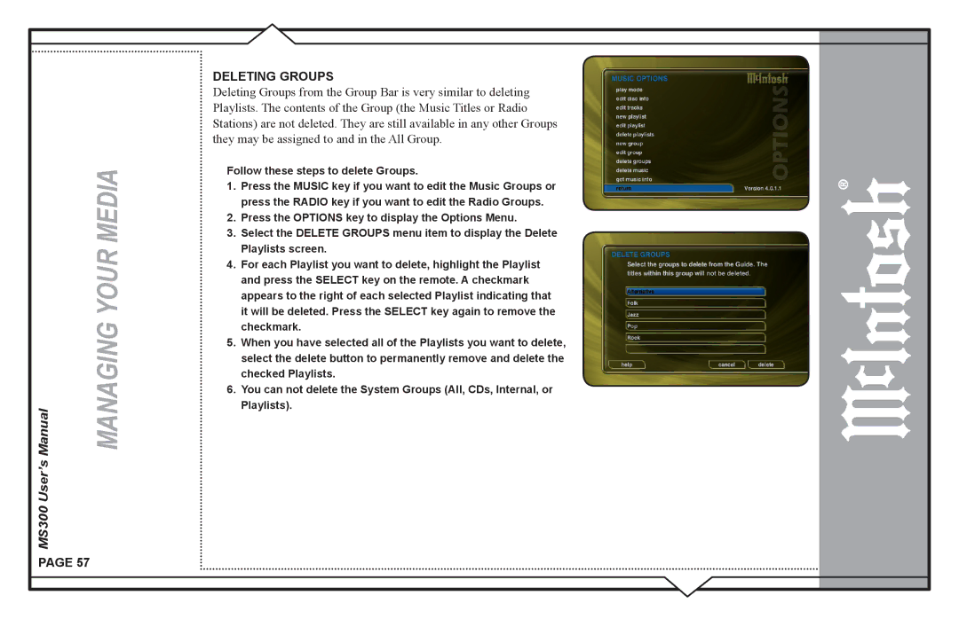 McIntosh MS300 user manual Follow these steps to delete Groups 