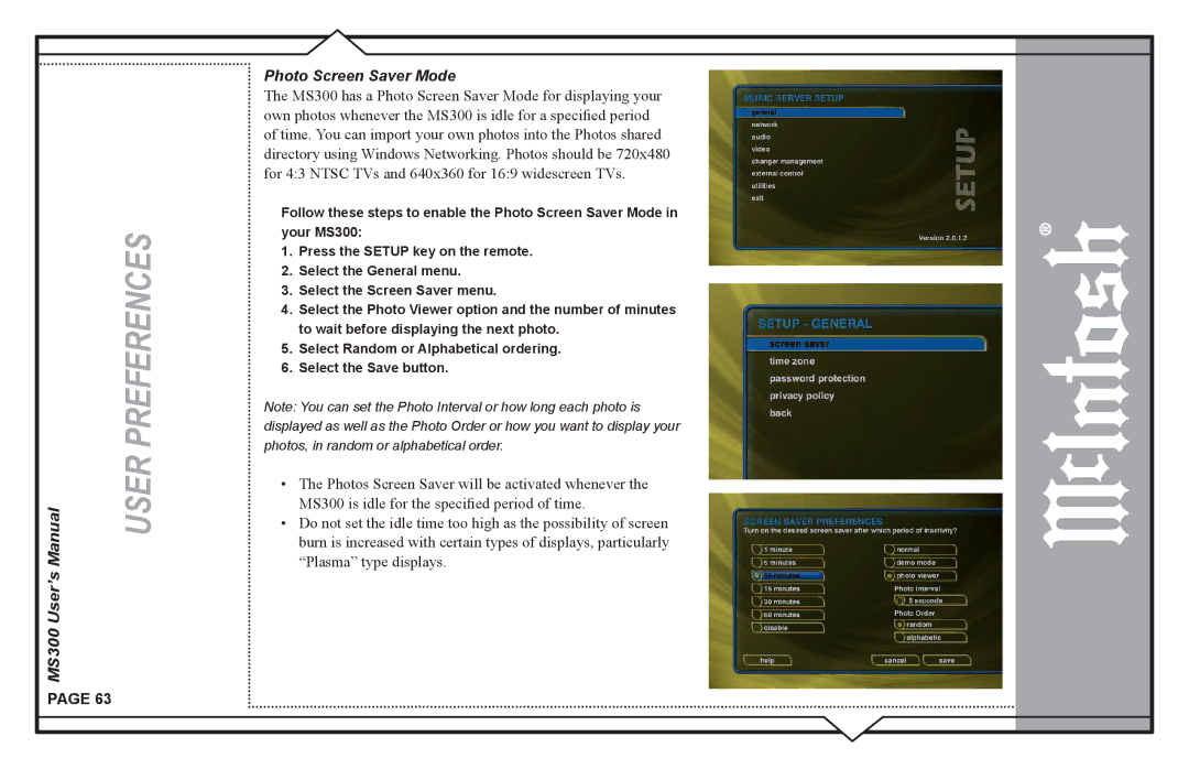 McIntosh user manual MS300 User’s Photo Screen Saver Mode 