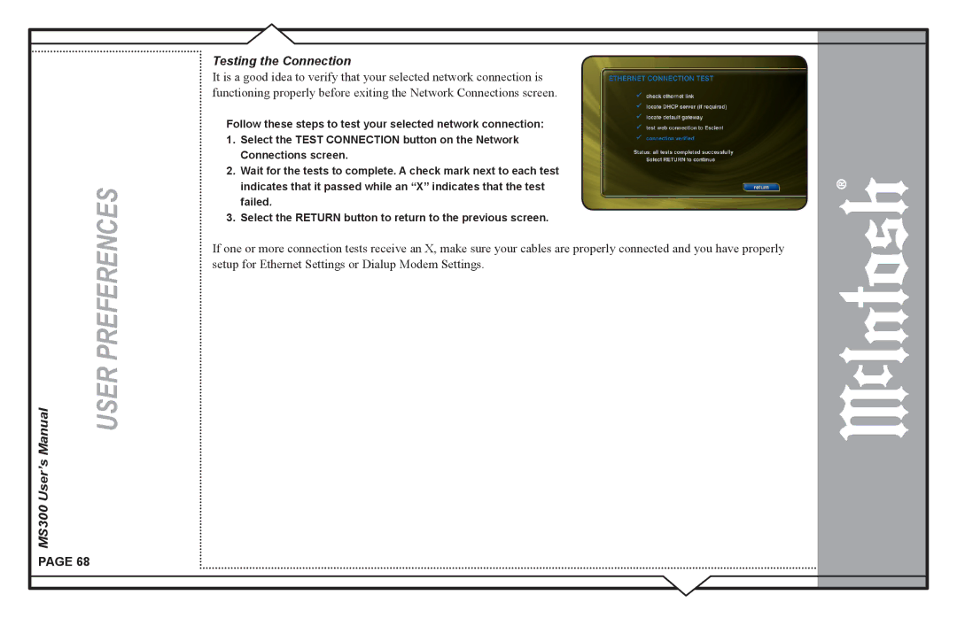 McIntosh user manual MS300 User’s Testing the Connection 