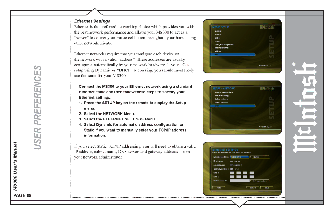 McIntosh user manual MS300 User’s Ethernet Settings 