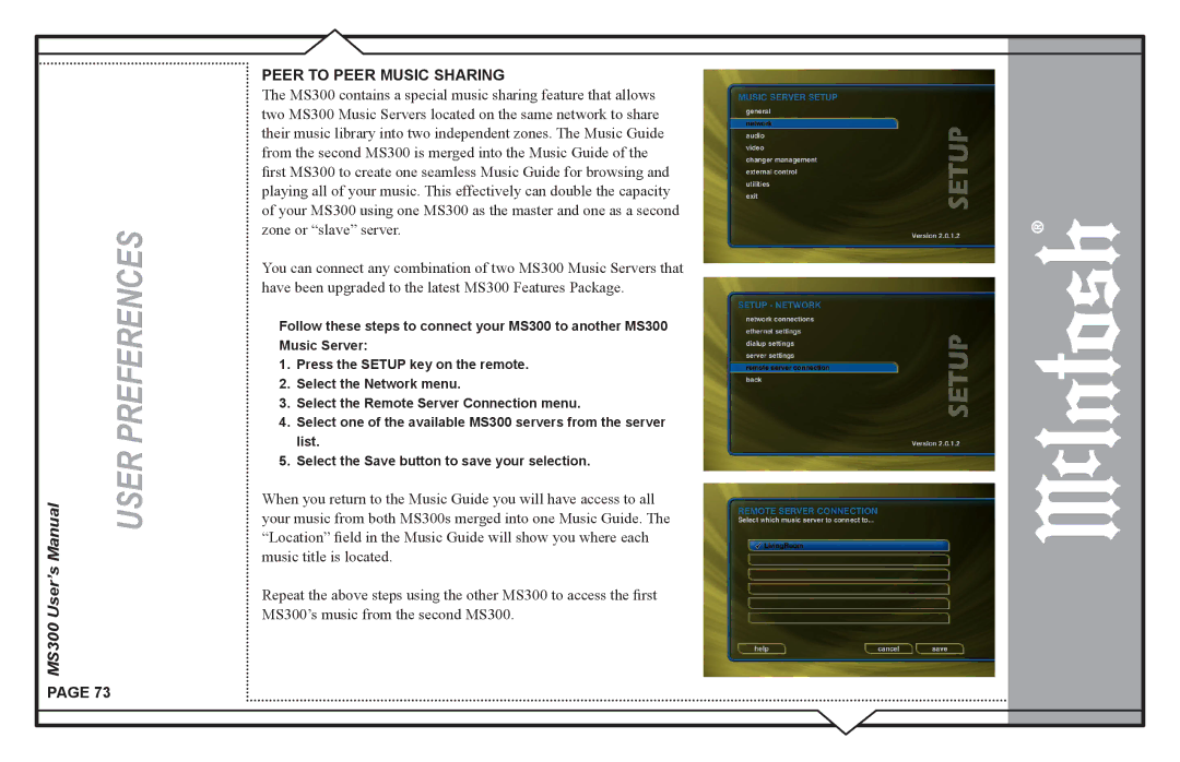 McIntosh MS300 user manual Peer to Peer Music Sharing 