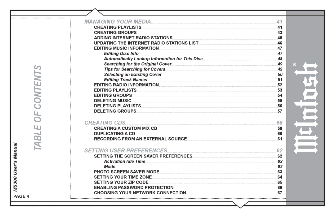 McIntosh user manual MS300 User’s, Setting the Screen Saver Preferences, Activation Idle Time Mode 