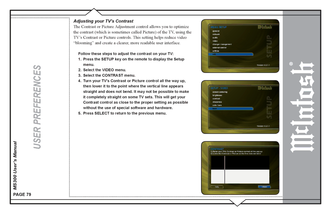 McIntosh user manual MS300 User’s Adjusting your TV’s Contrast 