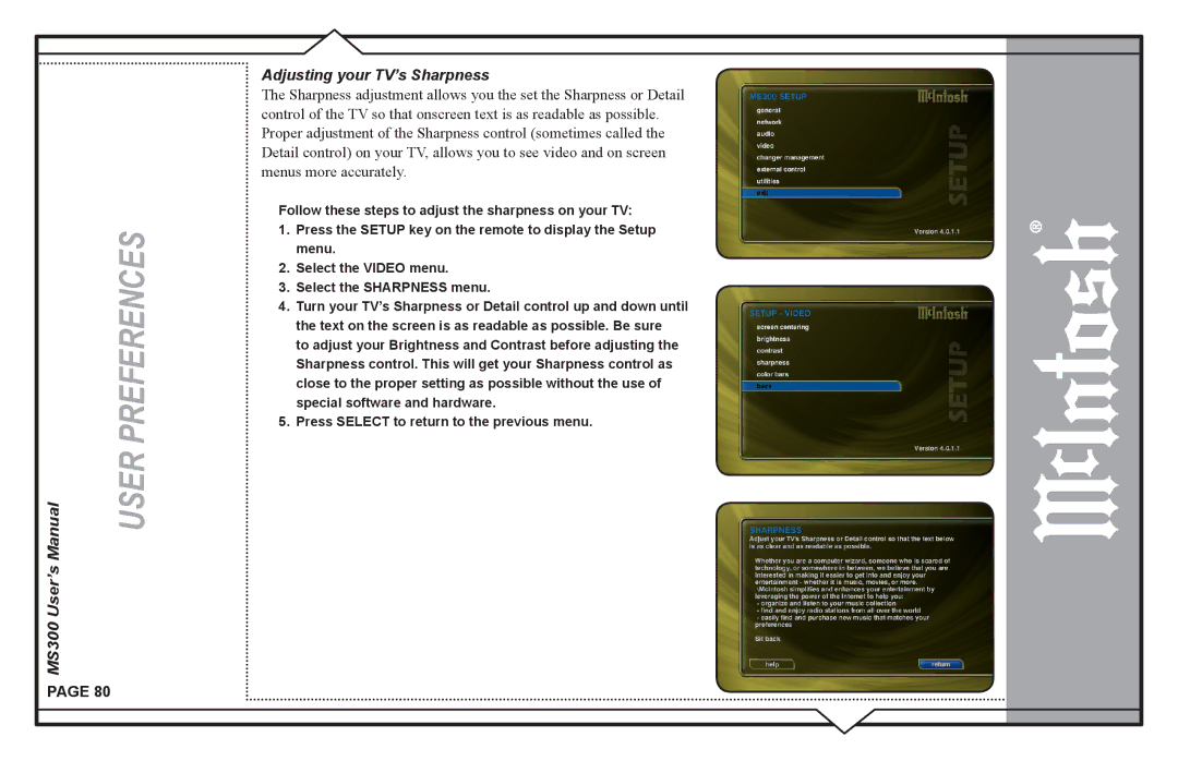 McIntosh user manual MS300 User’s Adjusting your TV’s Sharpness 