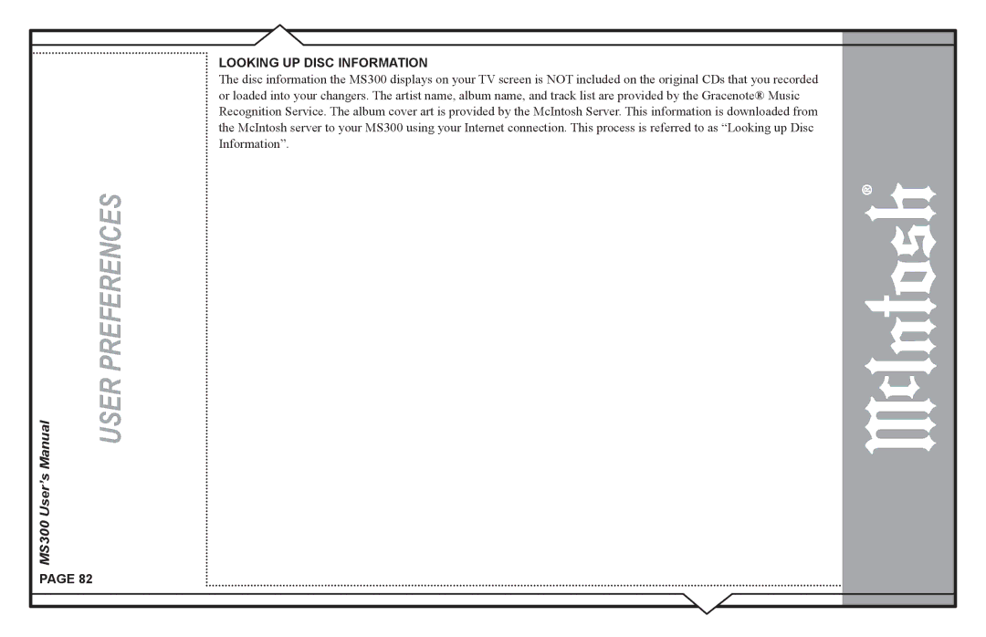 McIntosh user manual Looking UP Disc Information, MS300 User’s 