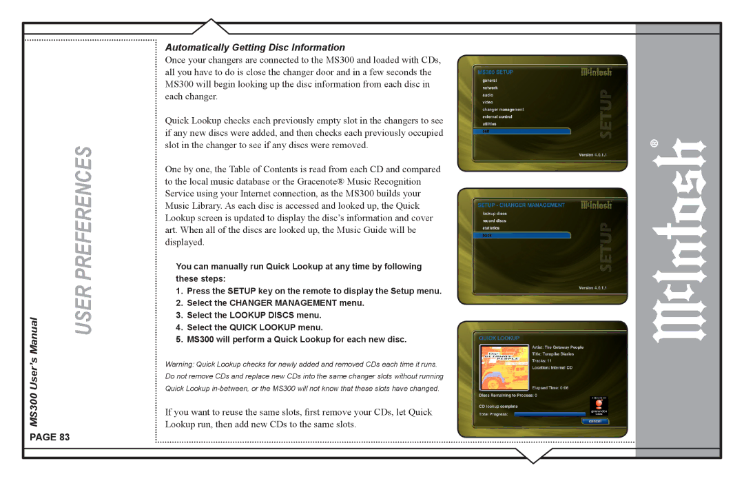 McIntosh user manual MS300 User’s Automatically Getting Disc Information 