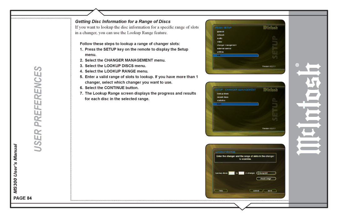 McIntosh user manual MS300 User’s Getting Disc Information for a Range of Discs 