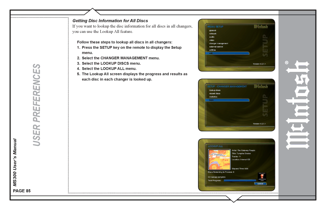 McIntosh user manual MS300 User’s Getting Disc Information for All Discs 