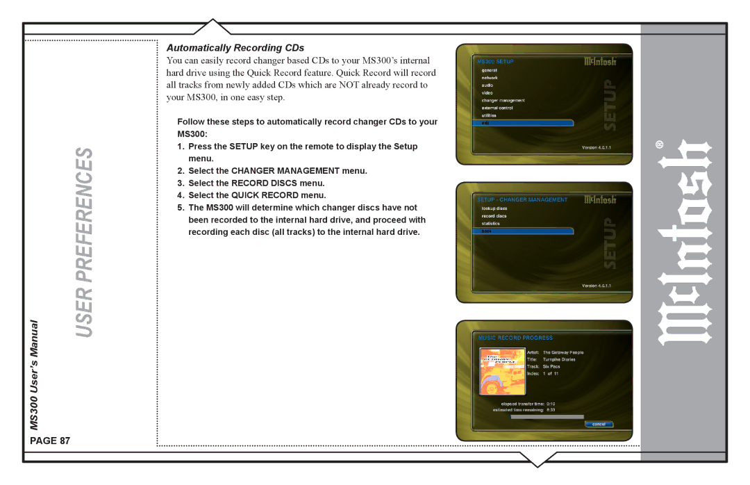 McIntosh user manual MS300 User’s Automatically Recording CDs 