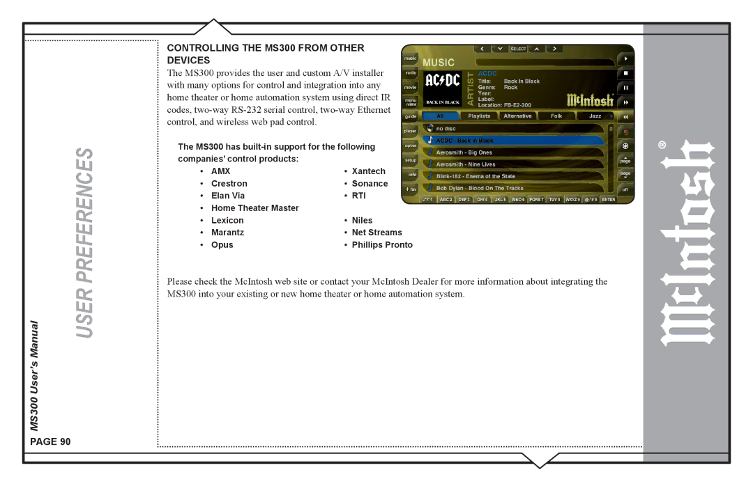 McIntosh user manual MS300 User’s, Controlling the MS300 from Other Devices 