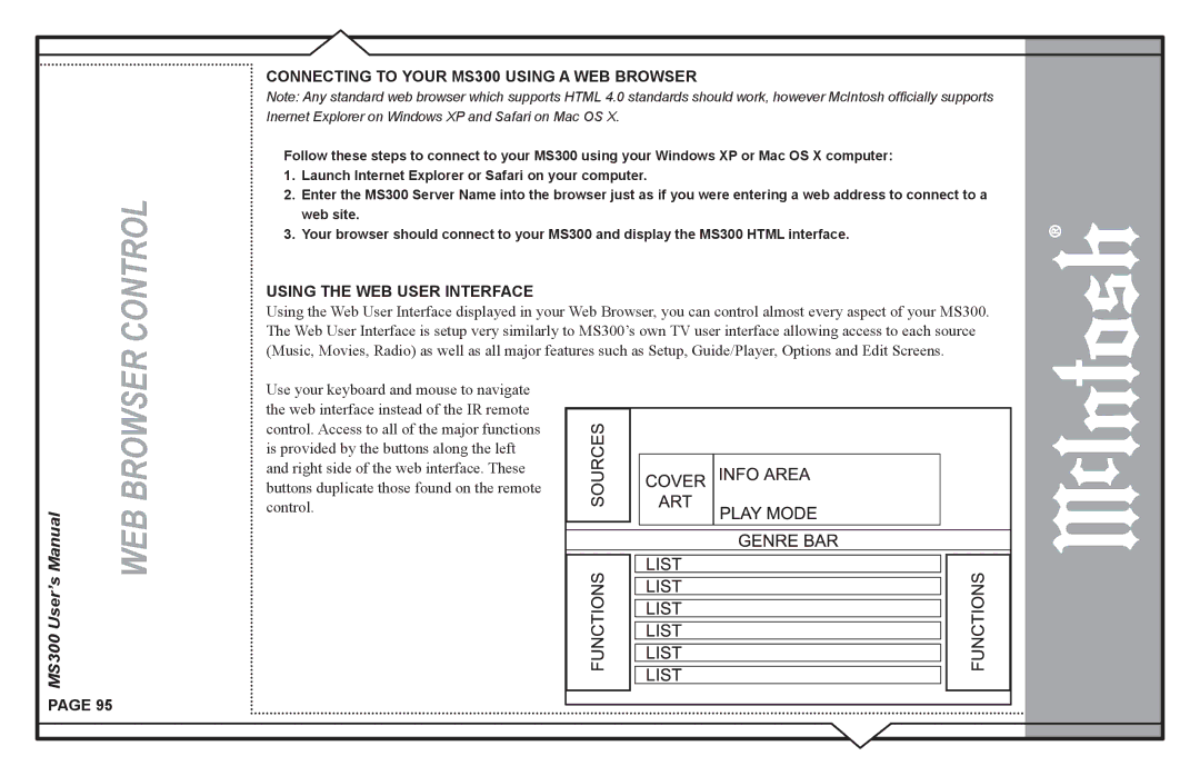 McIntosh user manual Connecting to Your MS300 Using a WEB Browser 