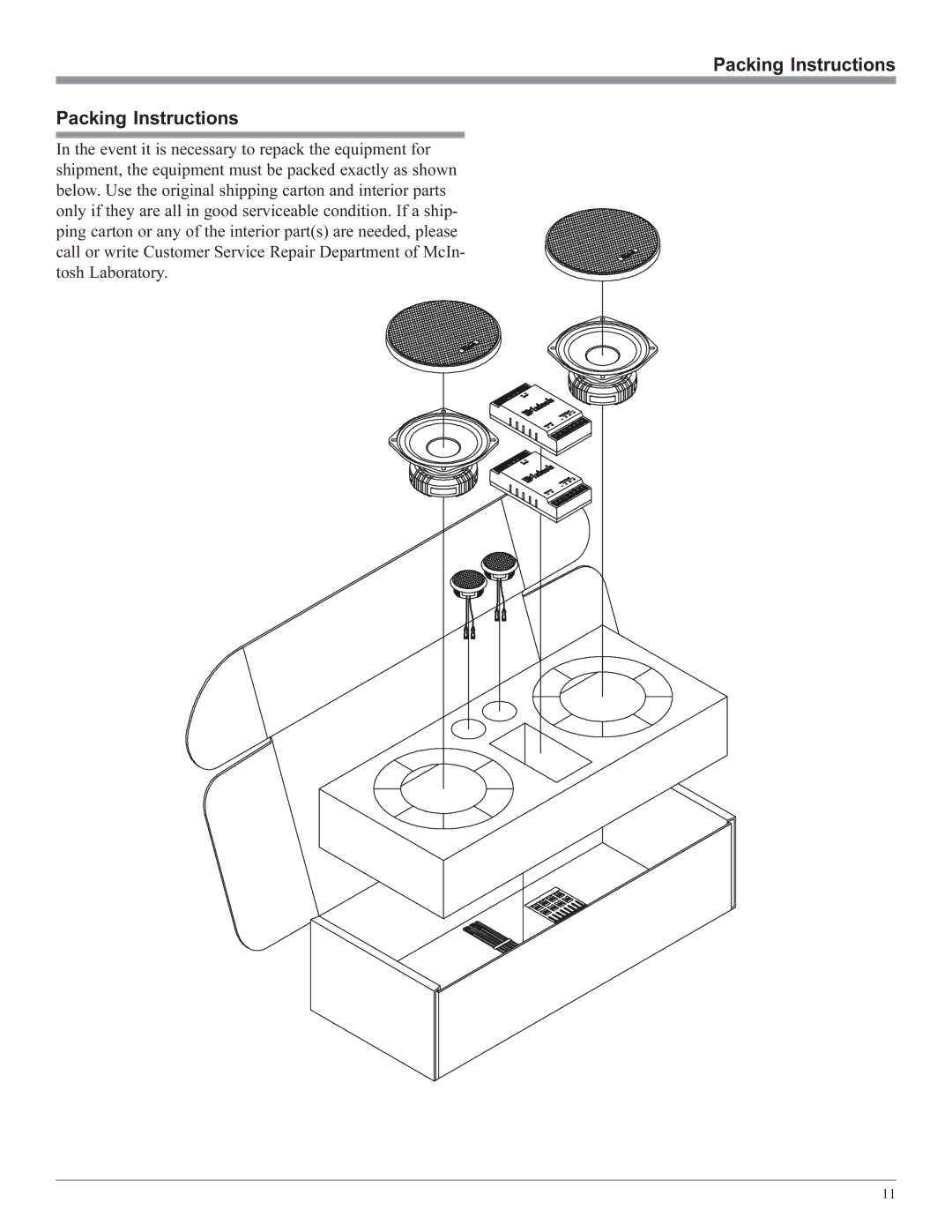 McIntosh MSS530, MSS630 owner manual Packing Instructions 