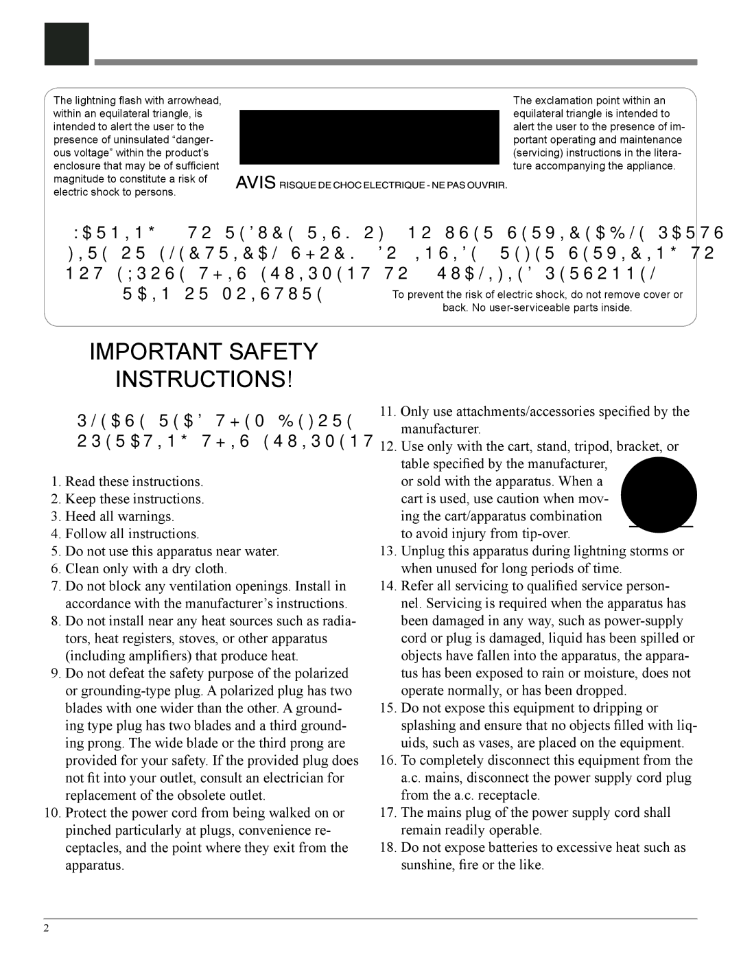 McIntosh MT10 owner manual Important Safety Instructions 