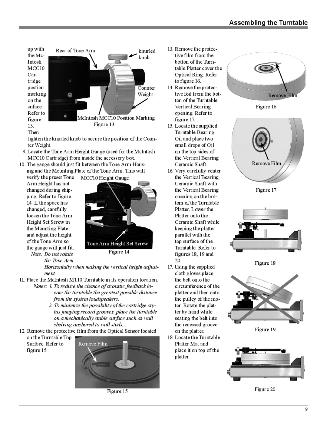 McIntosh MT10 owner manual Horizontally when making the vertical height adjust- ment 