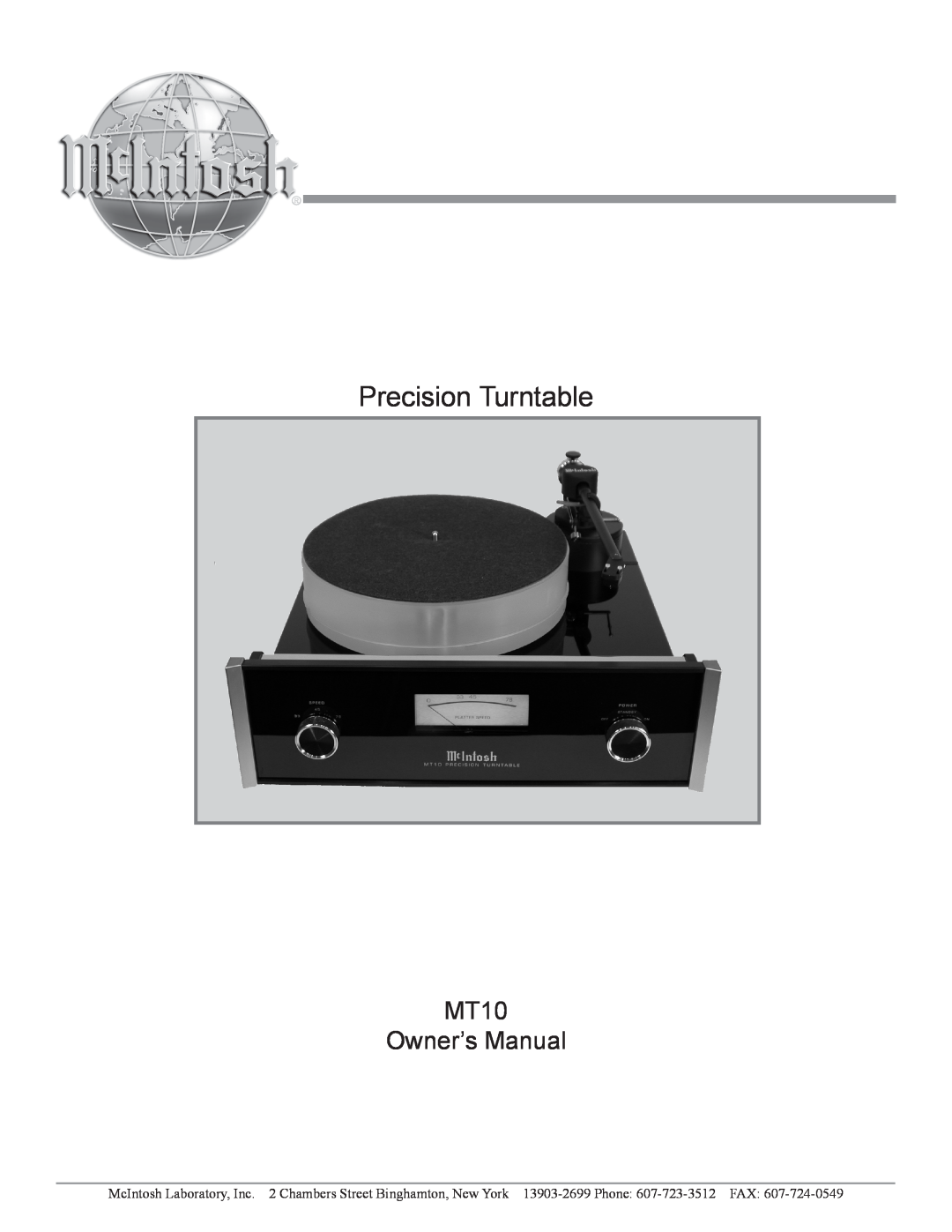 McIntosh MT10 owner manual Precision Turntable 