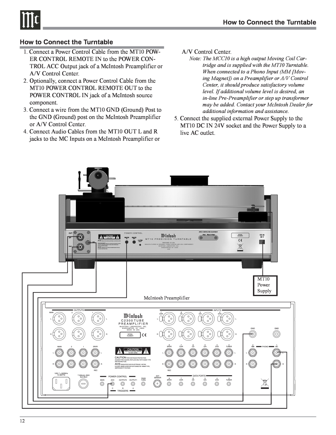 McIntosh MT10 owner manual How to Connect the Turntable 