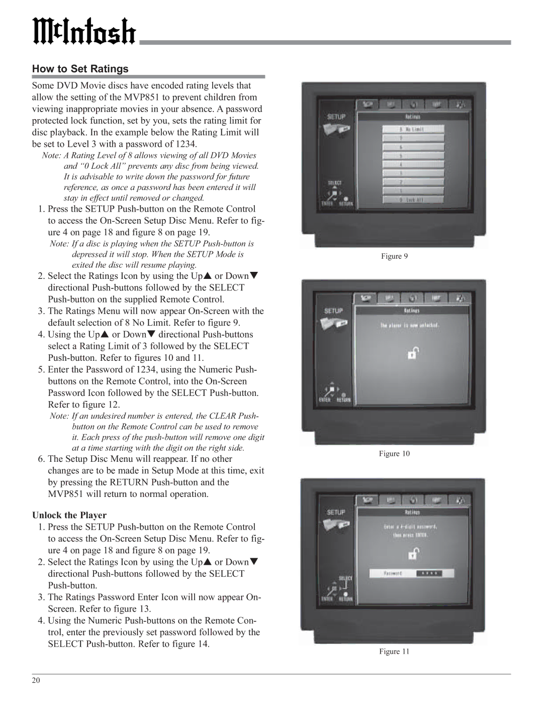 McIntosh MVP851 owner manual How to Set Ratings 