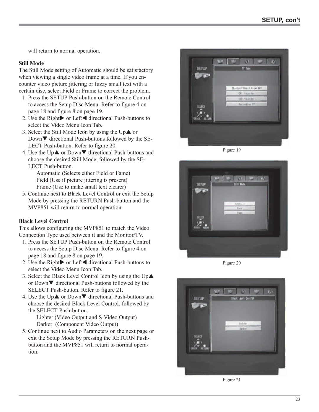 McIntosh MVP851 owner manual SETUP, con’t 