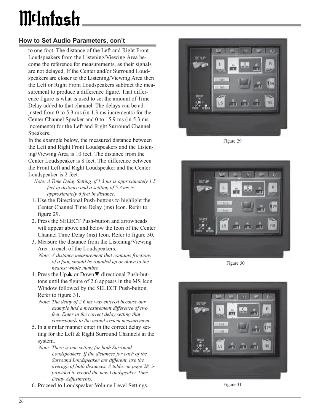 McIntosh MVP851 owner manual How to Set Audio Parameters, con’t 