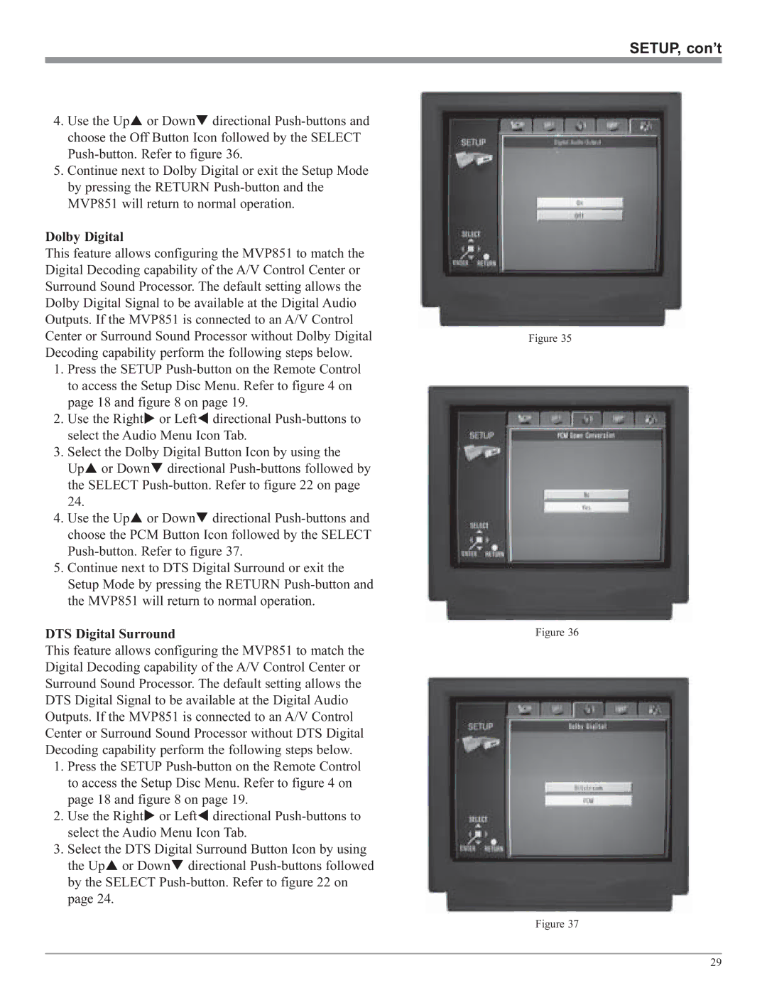 McIntosh MVP851 owner manual Push-button. Refer to figure 