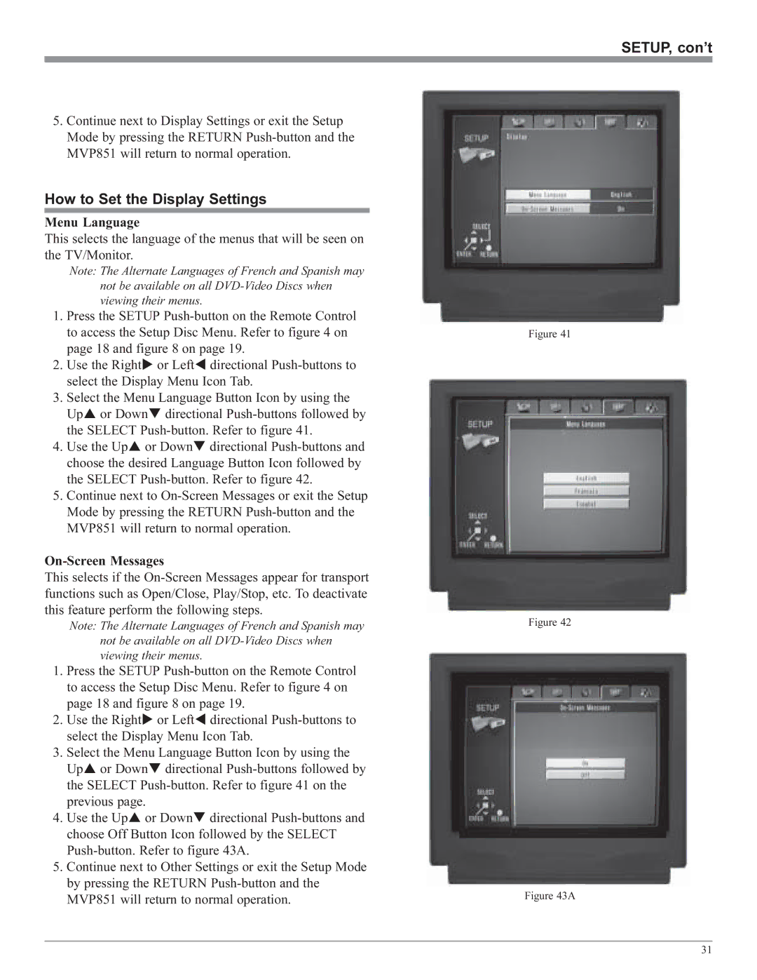 McIntosh MVP851 owner manual How to Set the Display Settings 