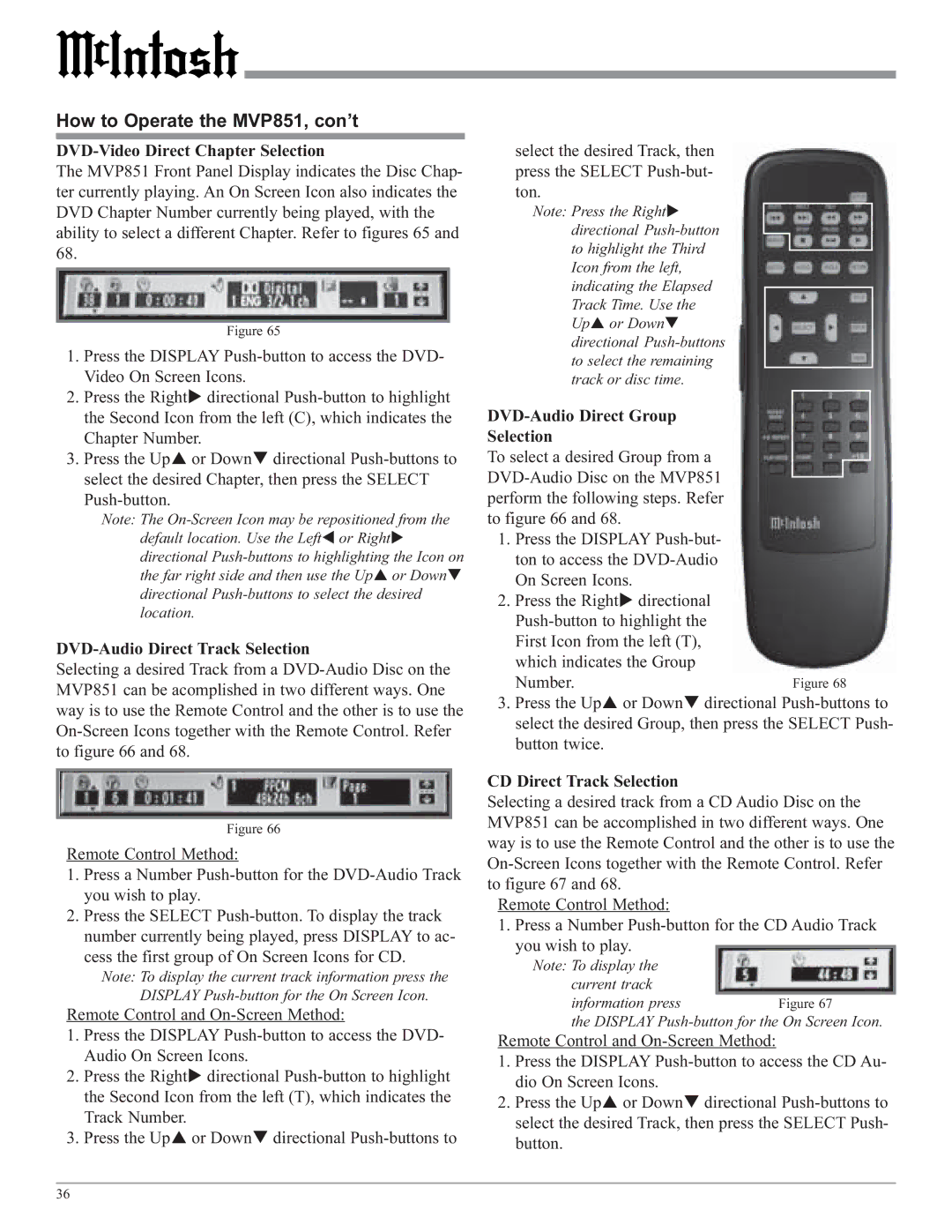 McIntosh owner manual How to Operate the MVP851, con’t 