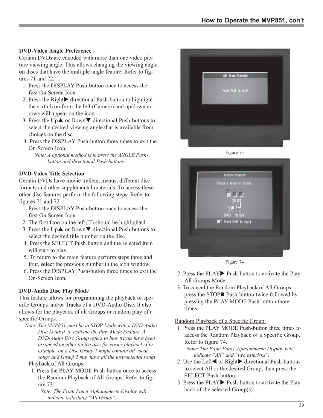 McIntosh owner manual How to Operate the MVP851, con’t 