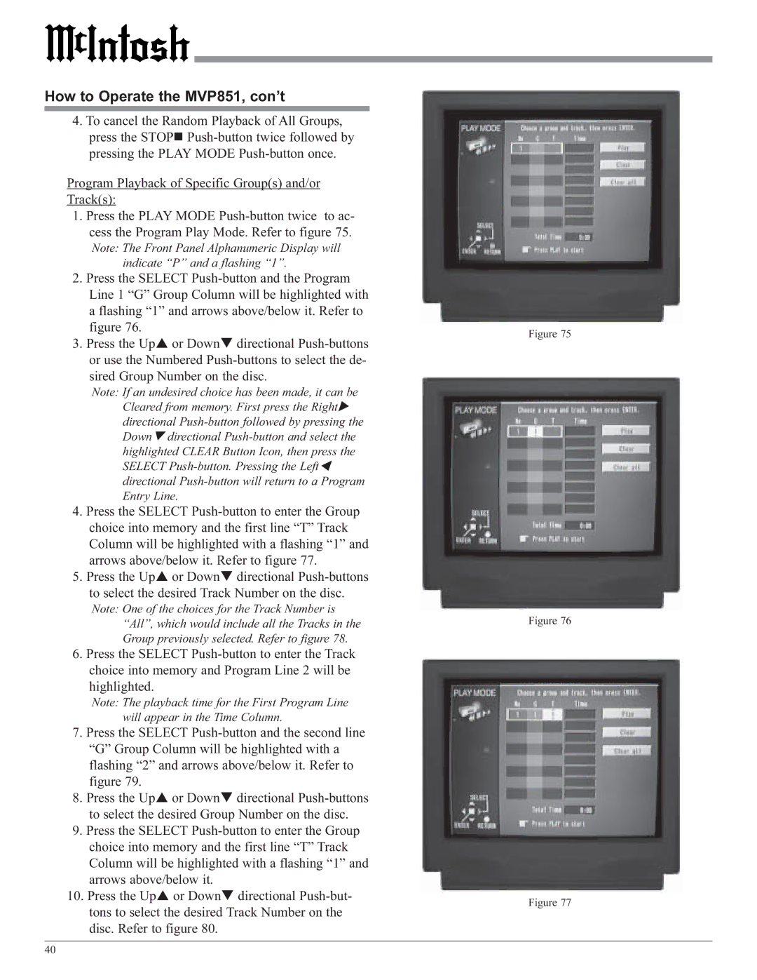 McIntosh owner manual How to Operate the MVP851, con’t 