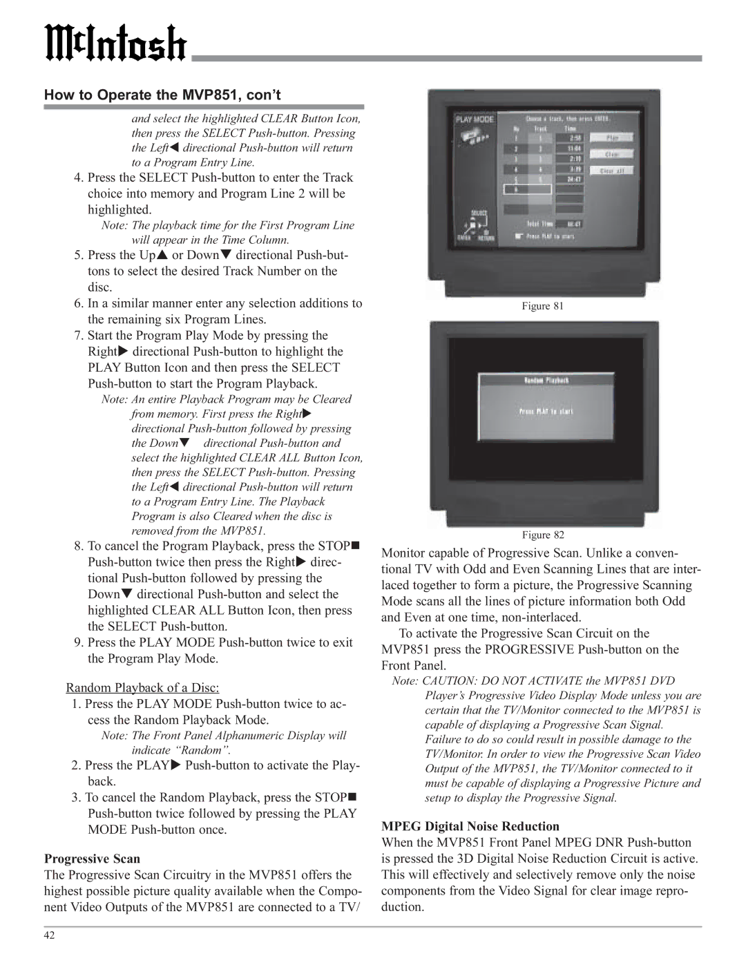 McIntosh owner manual How to Operate the MVP851, con’t 