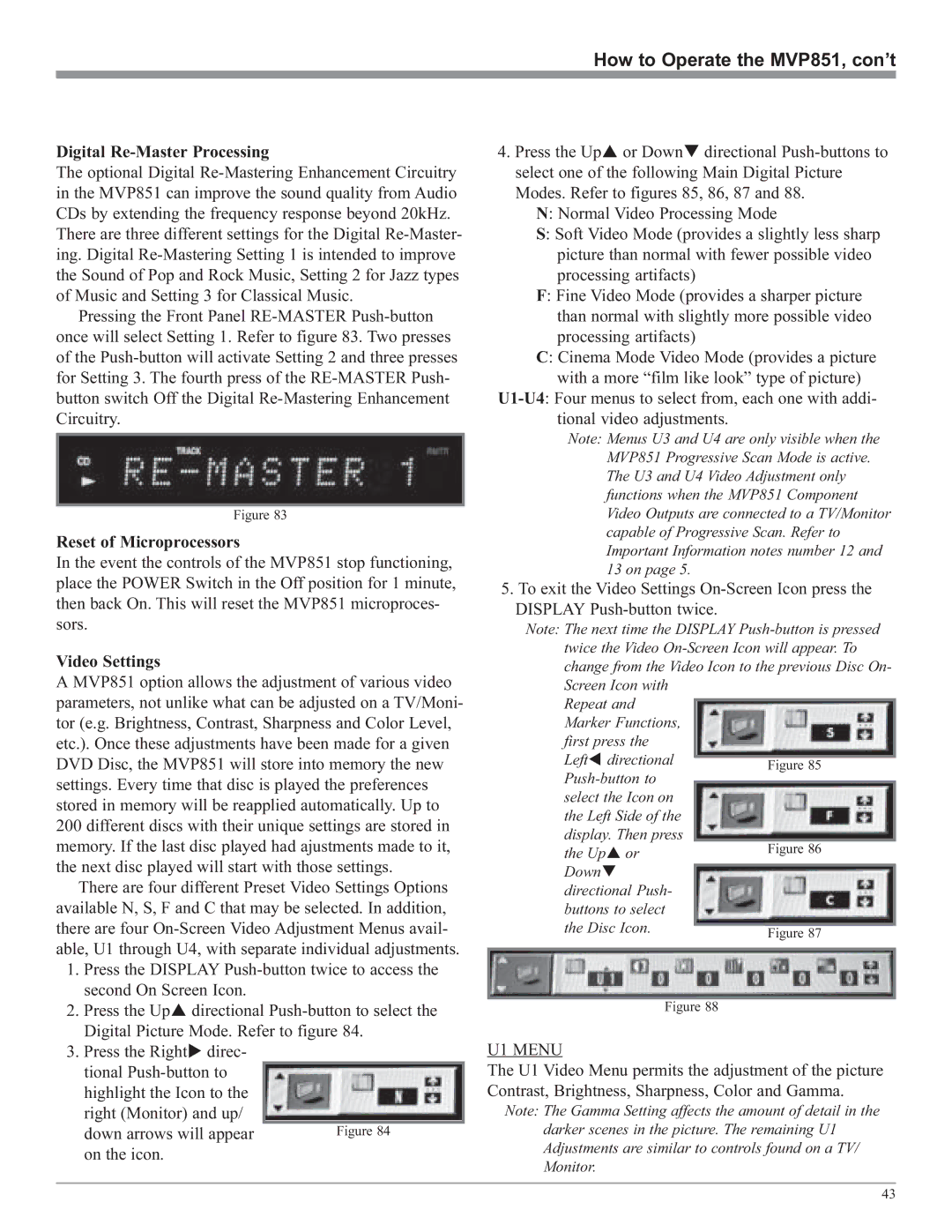 McIntosh MVP851 owner manual U1 Menu 