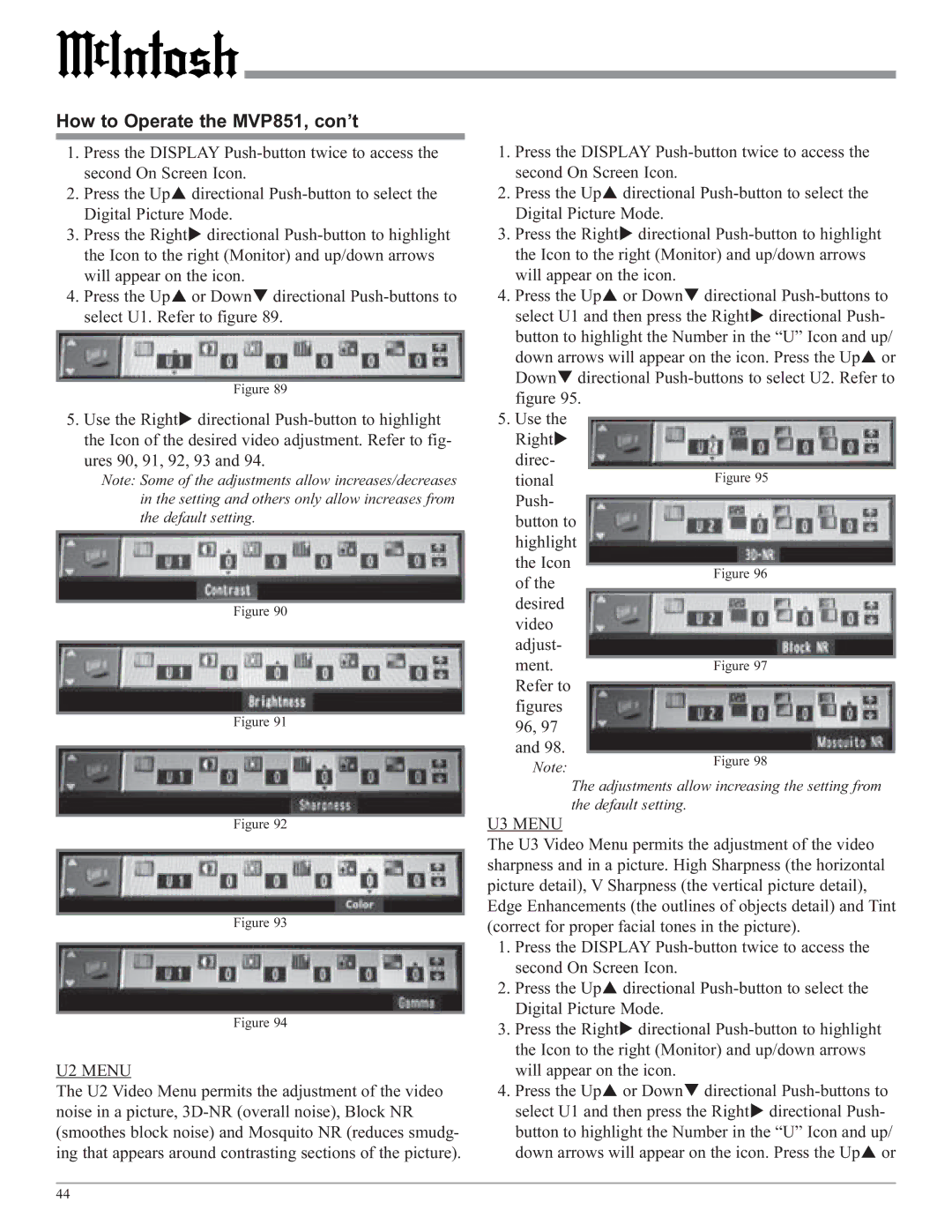 McIntosh MVP851 owner manual U2 Menu 