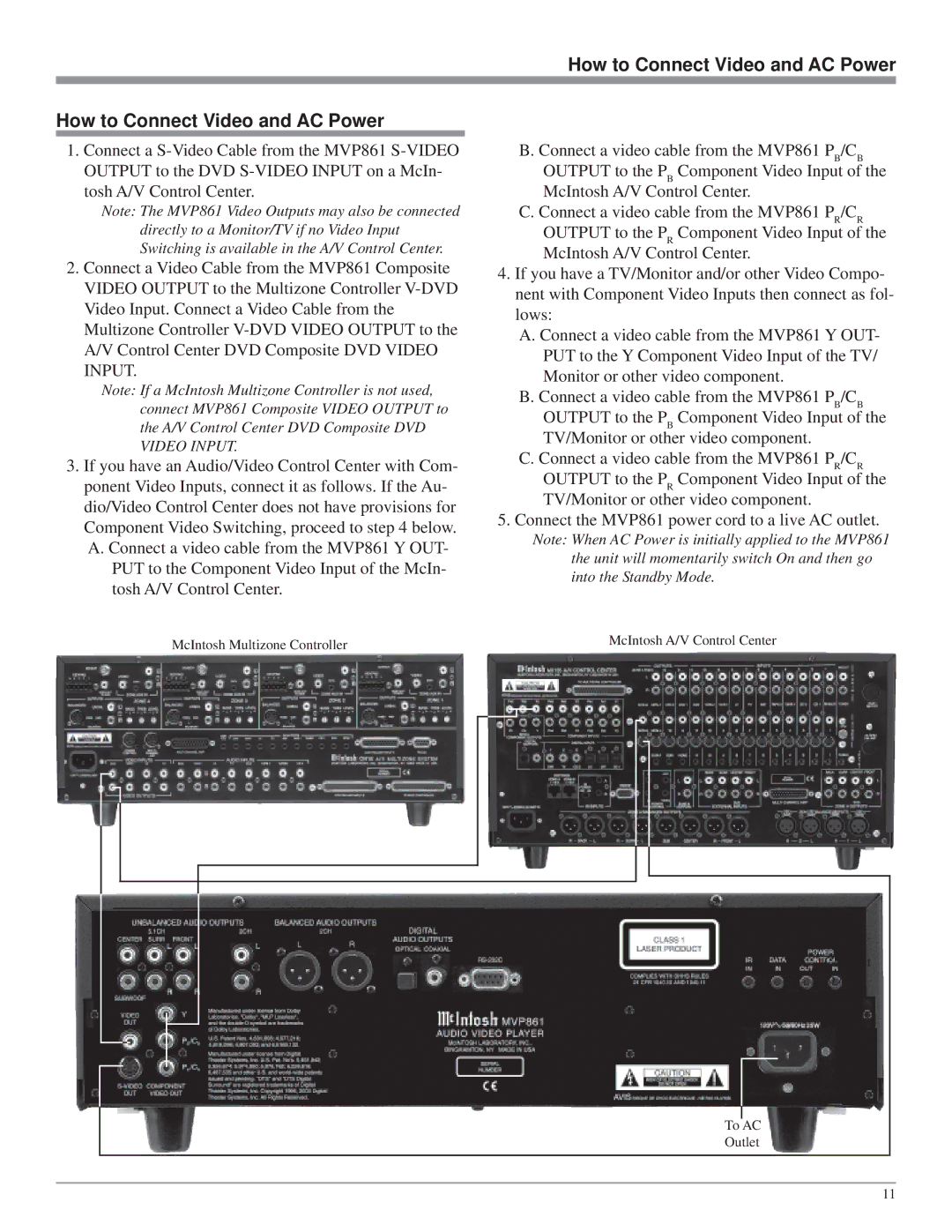 McIntosh MVP861 owner manual How to Connect Video and AC Power 