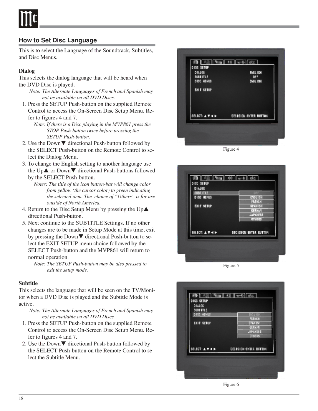 McIntosh MVP861 owner manual How to Set Disc Language, Dialog 