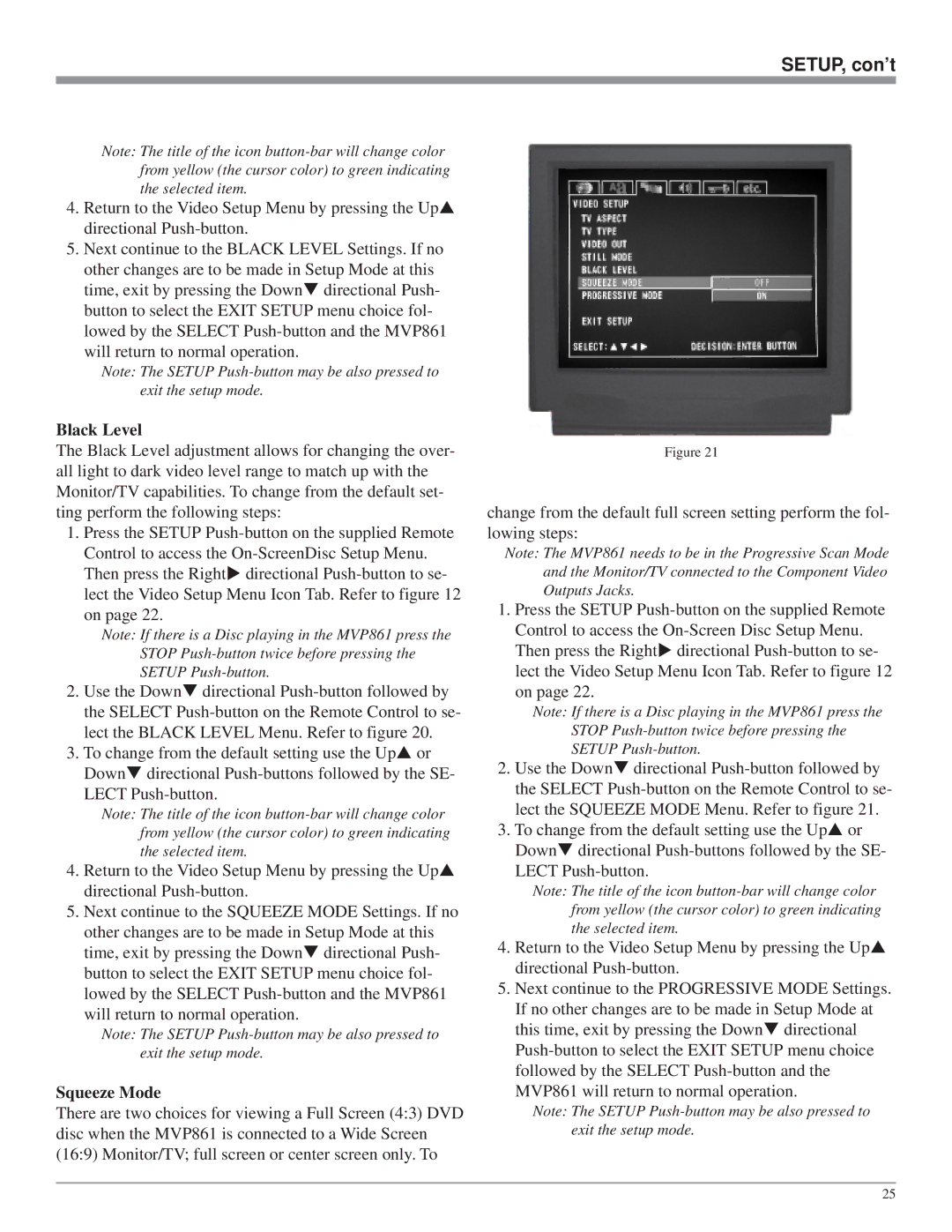 McIntosh MVP861 owner manual Black Level, Squeeze Mode 