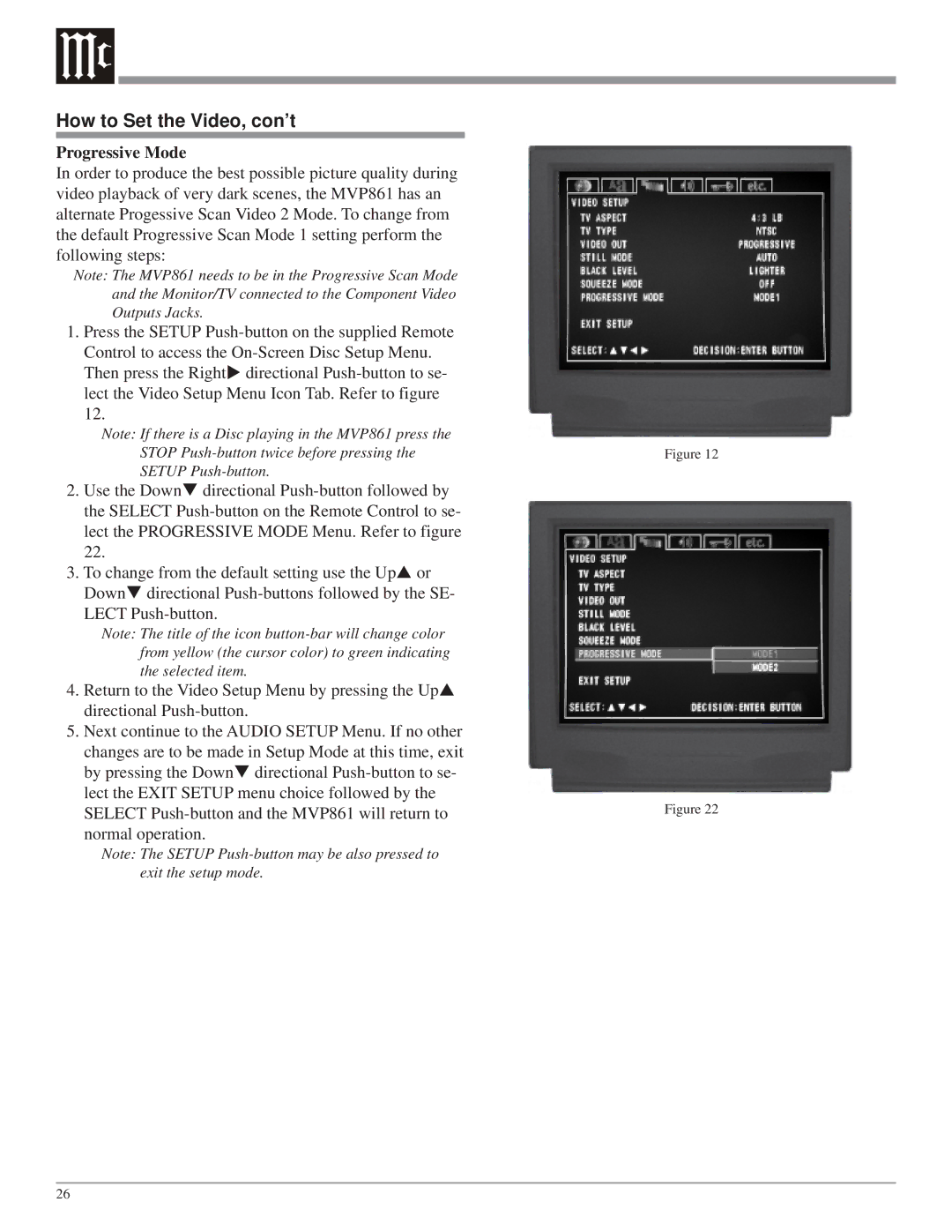 McIntosh MVP861 owner manual Progressive Mode 