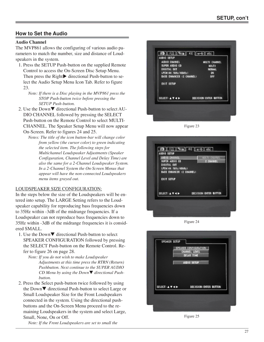 McIntosh MVP861 owner manual SETUP, con’t How to Set the Audio, Audio Channel 