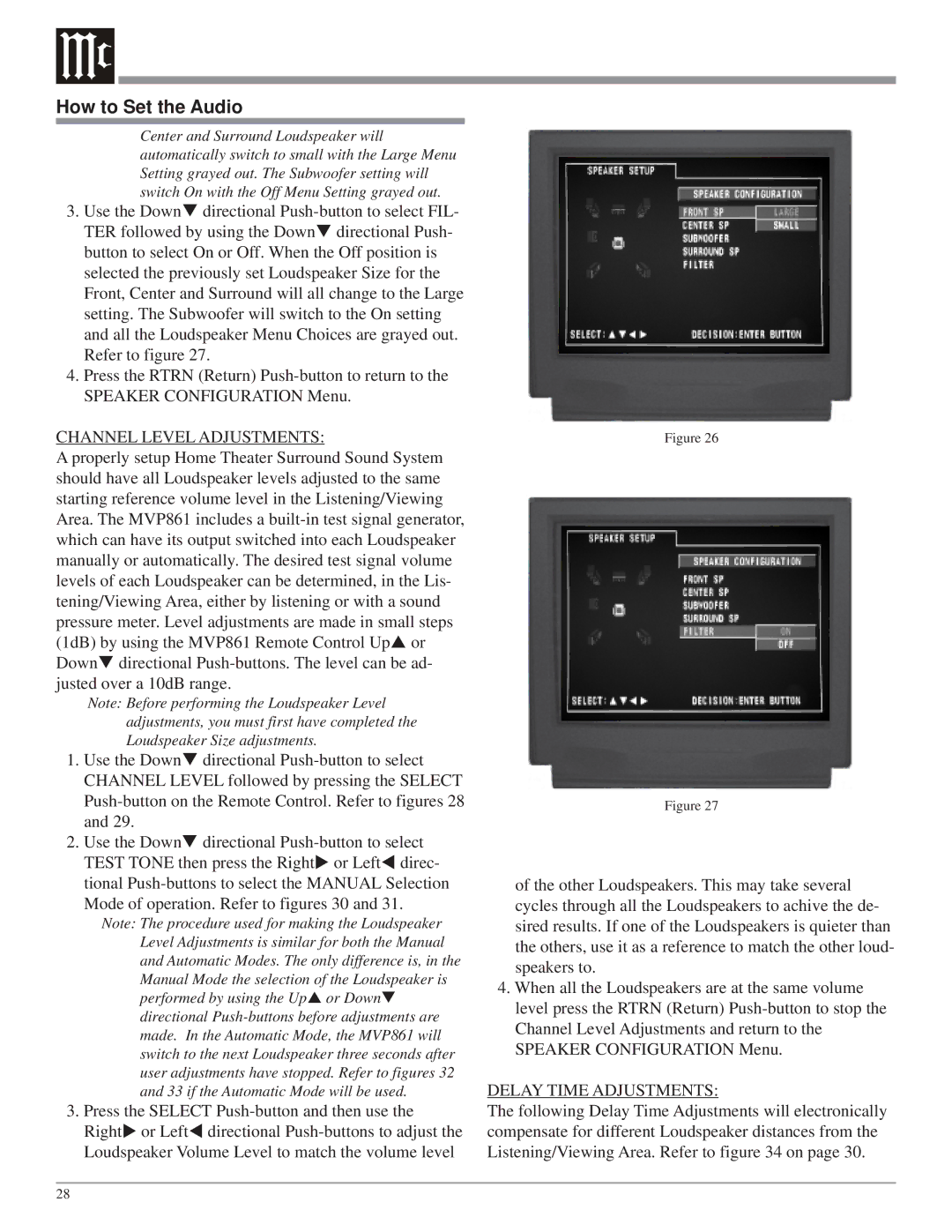 McIntosh MVP861 owner manual Channel Level Adjustments 