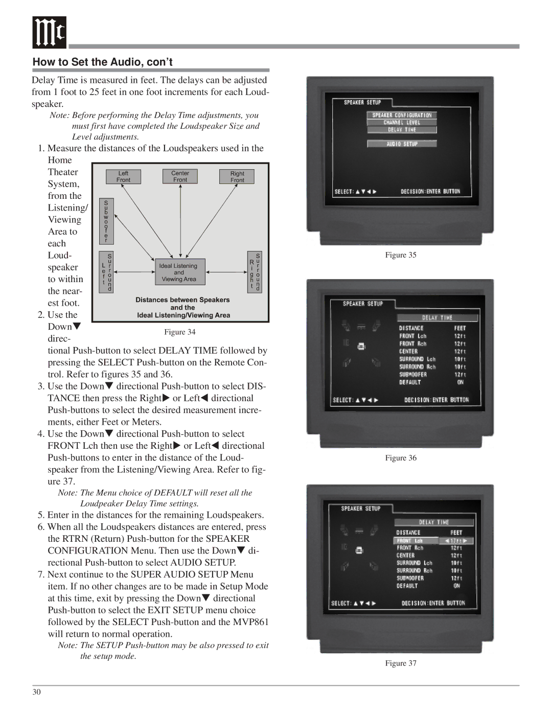 McIntosh MVP861 owner manual How to Set the Audio, con’t 