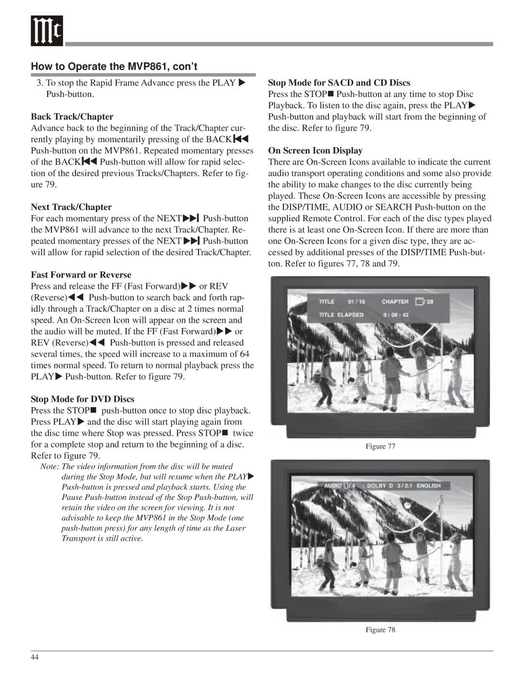 McIntosh owner manual How to Operate the MVP861, con’t 