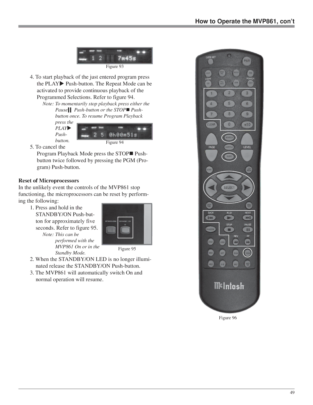 McIntosh MVP861 owner manual Reset of Microprocessors 