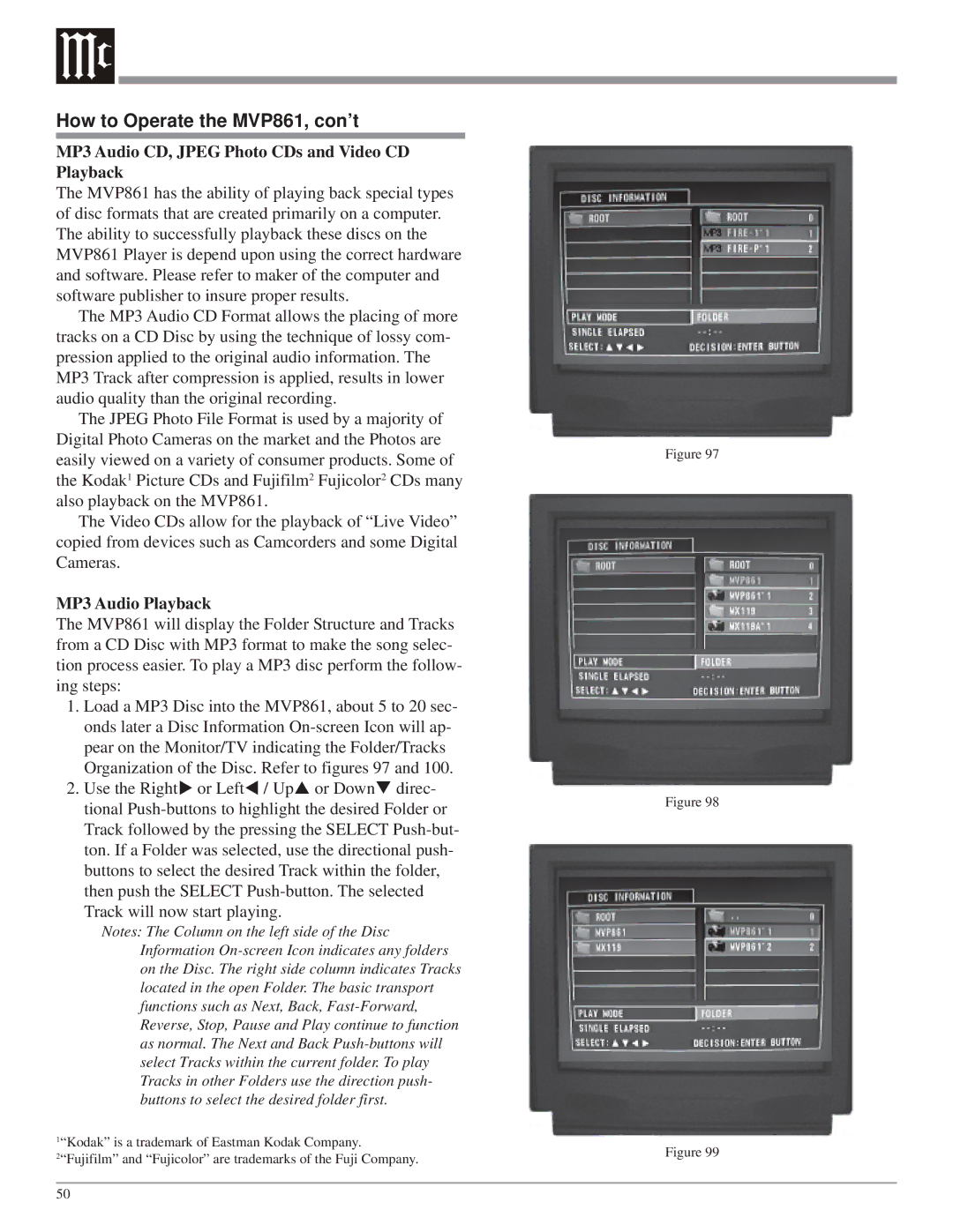 McIntosh MVP861 owner manual MP3 Audio CD, Jpeg Photo CDs and Video CD Playback, MP3 Audio Playback 