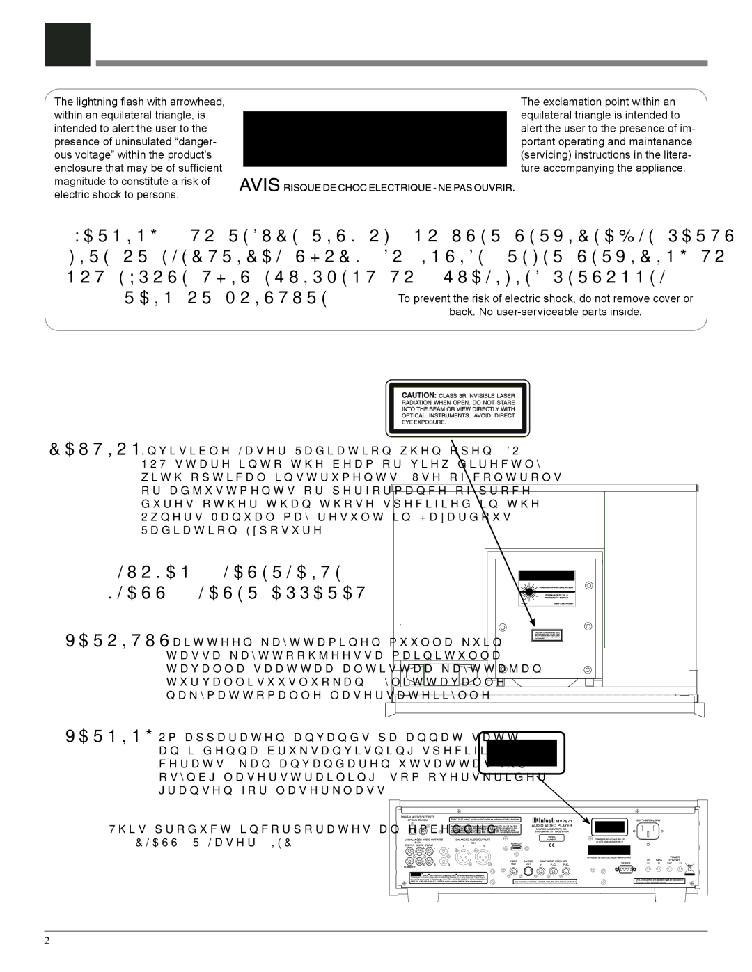 McIntosh MVP871 owner manual Luokan 1 Laserlaite Klass 1 Laser Apparat 